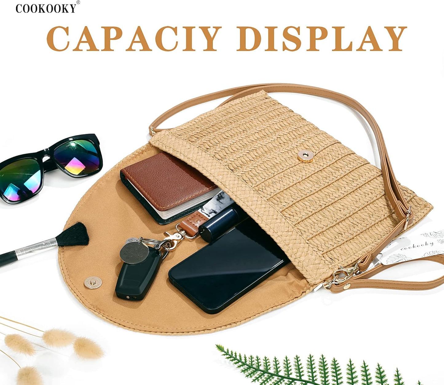 COOKOOKY Straw Clutch Handbag Summer Beach Straw Purse for Women woven Envelope Bag - PryTheory
