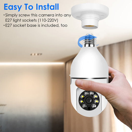 1Pc E27 WiFi Bulb Camera 1080P FHD WiFi IP Pan Tilt Security Surveillance Camera With Two-Way Audio Night Vision Motion Detection Function APP Control*