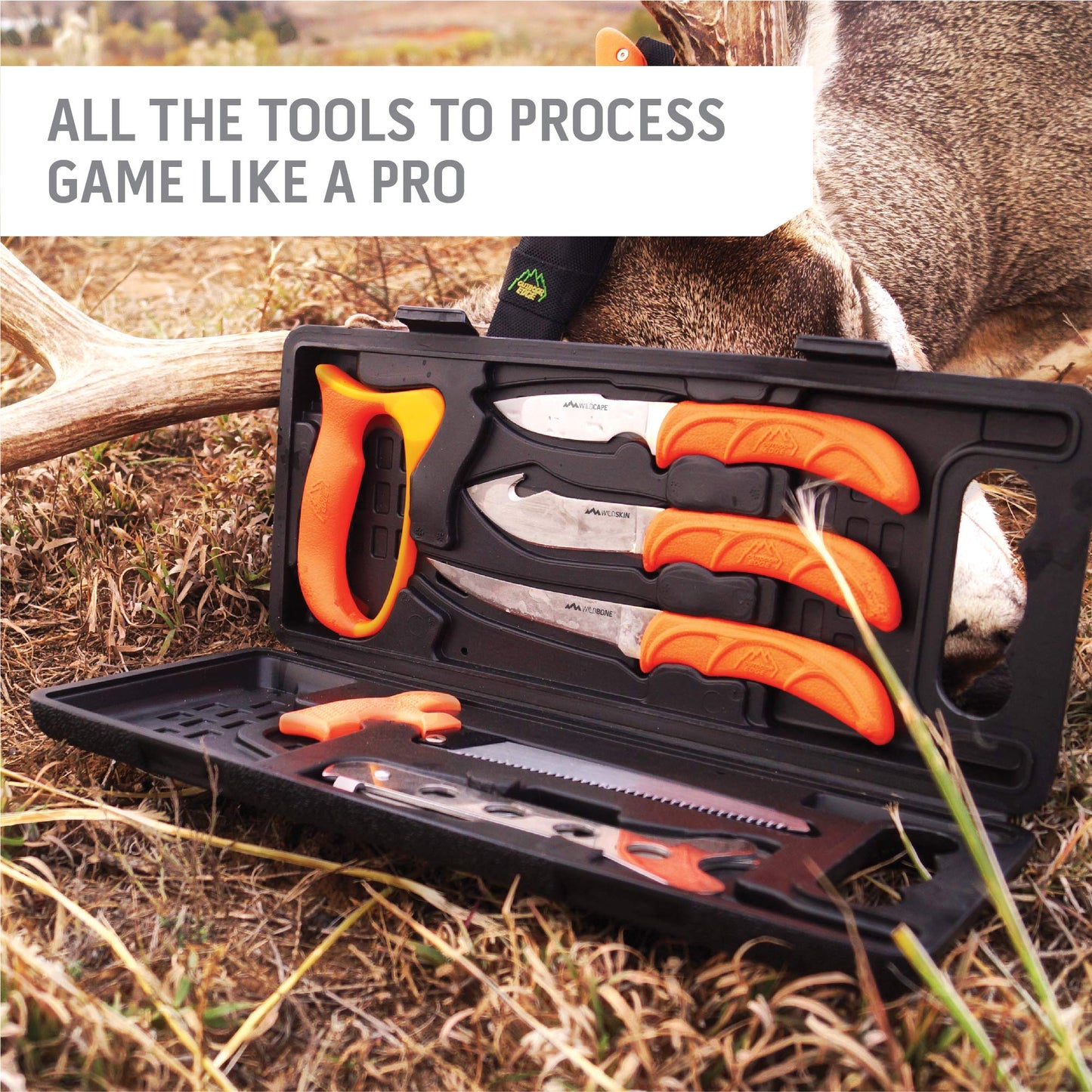 OUTDOOR EDGE WildLite - 6-Piece Field to Freezer Hunting & Game Processing Knife Set with Gut Hook Blade, Caping Knife - Hunting Knives for Gutting Deer with Case - Deer & Elk Accessories