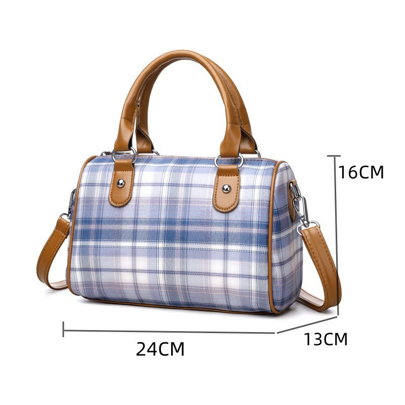 Plaid Academy Style Round Barrel Shoulder Bag - PryTheory