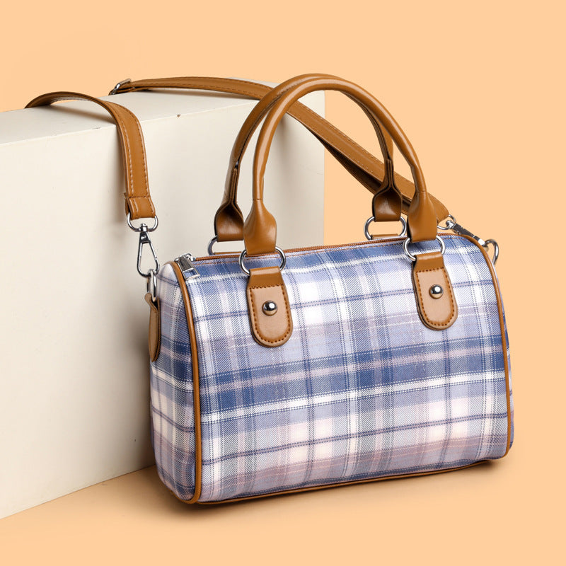 Plaid Academy Style Round Barrel Shoulder Bag - PryTheory