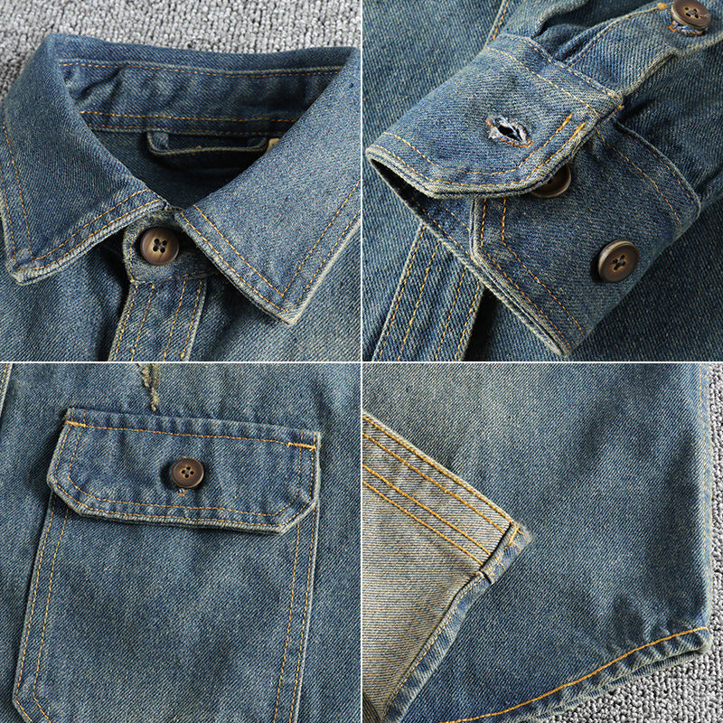 Washed Vintage Denim Shirt For Men - PryTheory