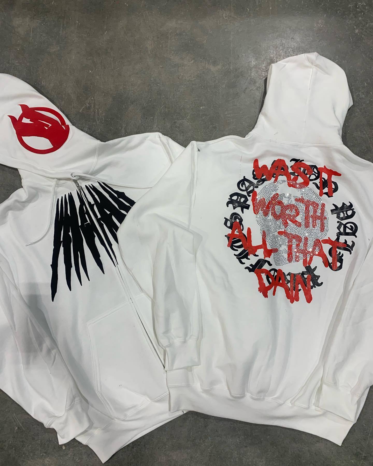 Printed Skull Hot Rhinestone Loose Hooded Sweatshirt - PryTheory