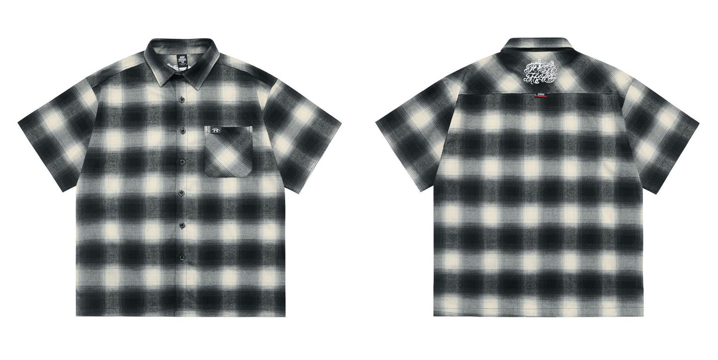 Large Plaid Classic Pocket Half Sleeve Cardigan Short Sleeve Shirt - PryTheory