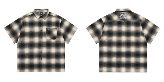 Large Plaid Classic Pocket Half Sleeve Cardigan Short Sleeve Shirt - PryTheory