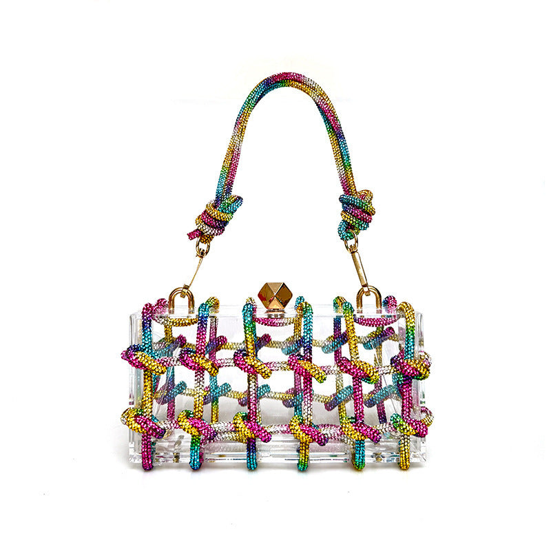 .French Sweet Shiny Rhinestone Banquet Small Square Bag - PryTheory