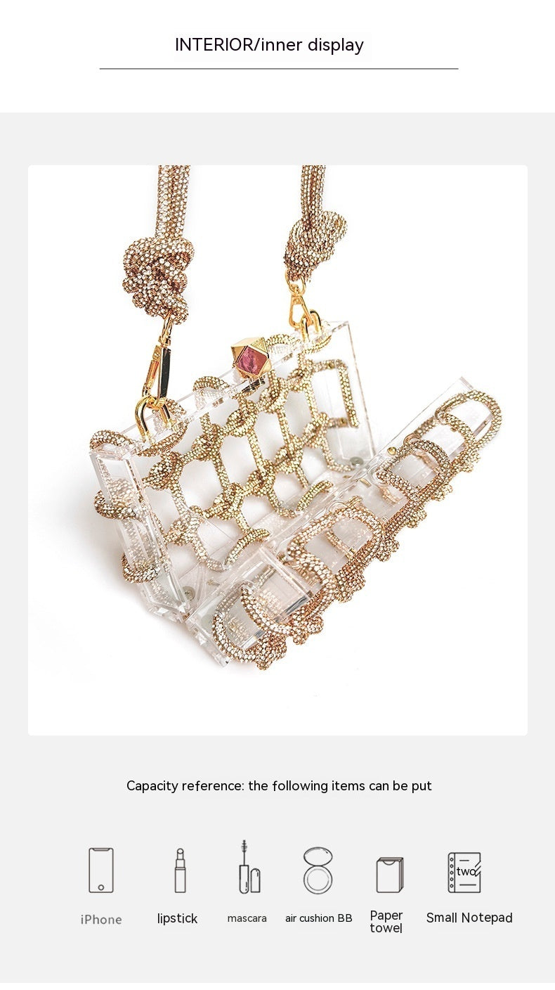 .French Sweet Shiny Rhinestone Banquet Small Square Bag - PryTheory