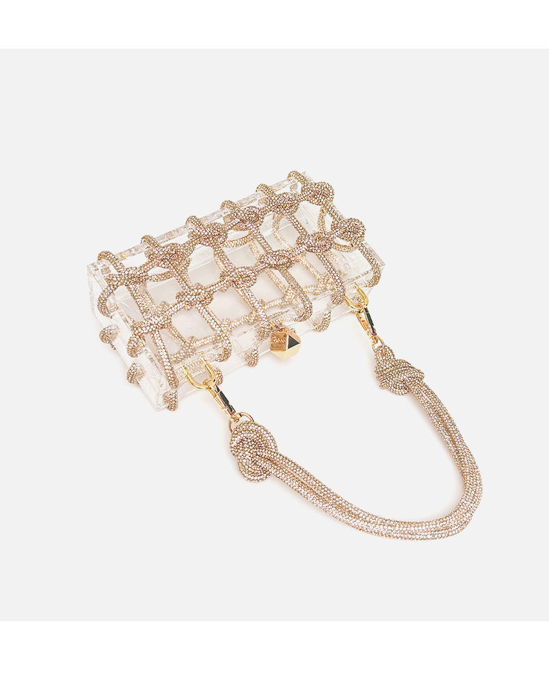 .French Sweet Shiny Rhinestone Banquet Small Square Bag - PryTheory