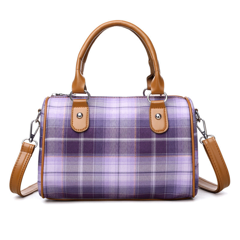 Plaid Academy Style Round Barrel Shoulder Bag - PryTheory