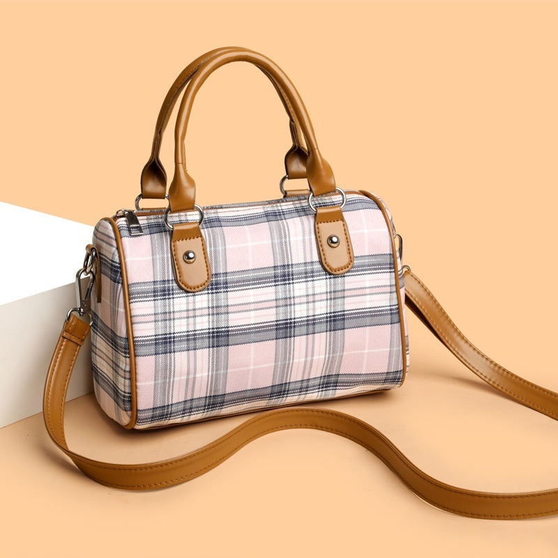 Plaid Academy Style Round Barrel Shoulder Bag - PryTheory