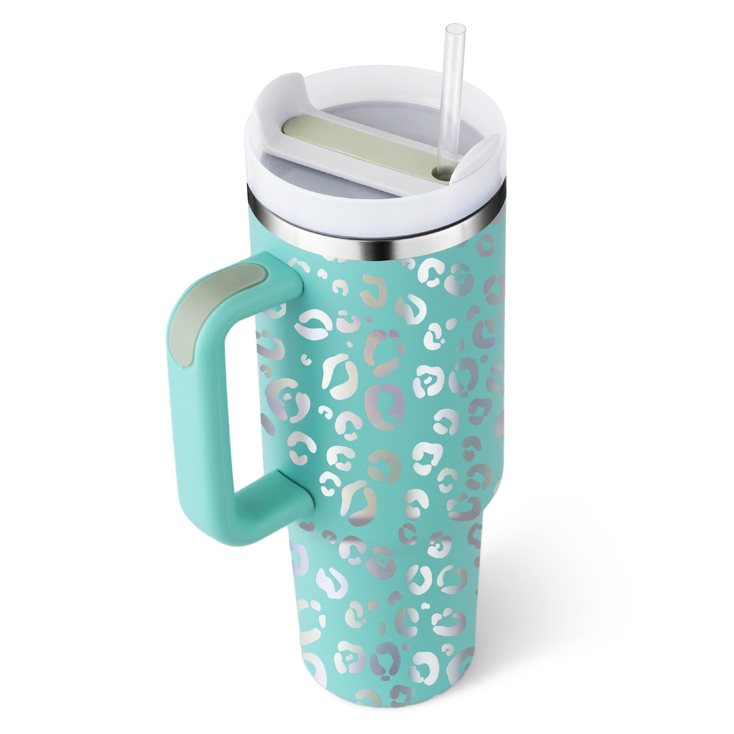 40 Oz Tumbler With Handle Straw Insulated, Stainless Steel Spill Proof Vacuum Coffee Cup Tumbler With Lid Tapered Mug Gifts For Valentine Lover Suitable For Car Gym Office Travel - PryTheory