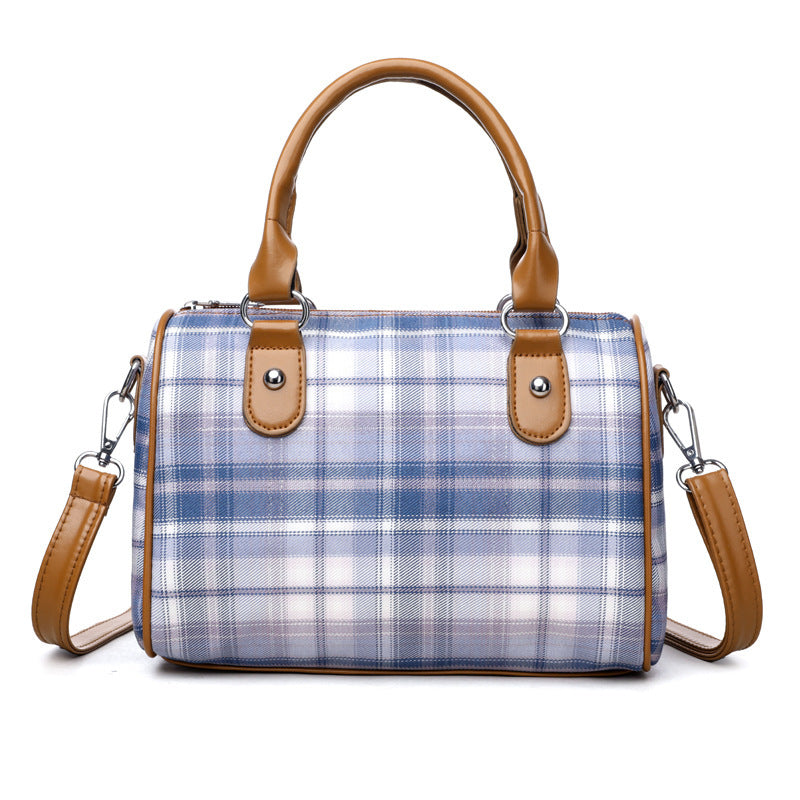 Plaid Academy Style Round Barrel Shoulder Bag - PryTheory