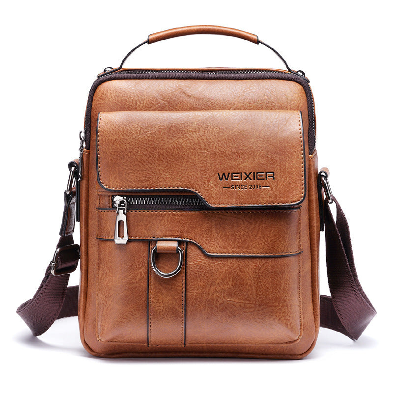Popular Men's Messenger Bag One Shoulder Retro Business Backpack PU Leather Flaps Crossbody Bags Business Flap Male Solid Travel Bag - PryTheory