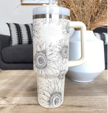 40 Oz Tumbler With Handle Straw Insulated, Stainless Steel Spill Proof Vacuum Coffee Cup Tumbler With Lid Tapered Mug Gifts For Valentine Lover Suitable For Car Gym Office Travel - PryTheory
