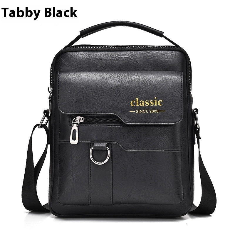 Popular Men's Messenger Bag One Shoulder Retro Business Backpack PU Leather Flaps Crossbody Bags Business Flap Male Solid Travel Bag - PryTheory