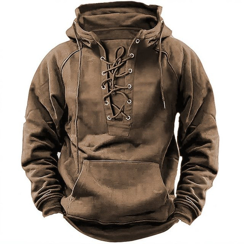 Ins Lace-up Hoodie Casual Sports Pocket Sweatshirt Men's Long-sleeved Top Clothing