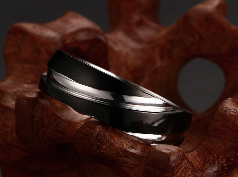Black Titanium Steel Twill Men's Ring. - PryTheory