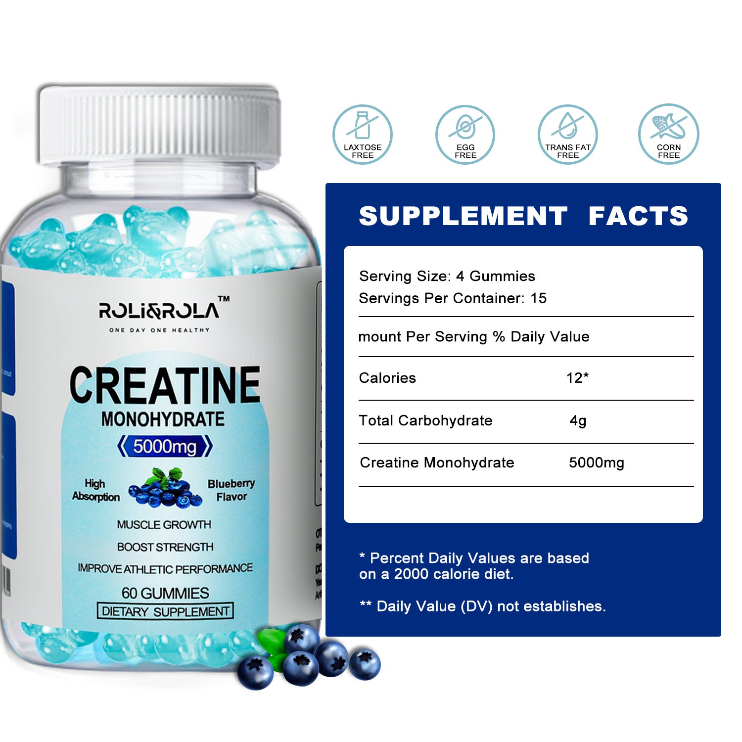 High Strength Creatine Monohydrate Gummies, Blueberry Flavored Creatine Gummies Monohydrate - 60 Gummies X 2 Bottles - PryTheory