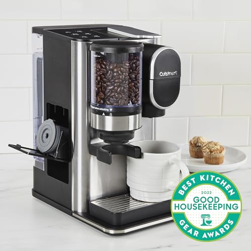 •Cuisinart Single-Serve Coffee Maker + Coffee Grinder with 8, 10, and 12 oz. Serving Size, Compatible with Single-Cup Pods, 48-Ounce Removable Reservoir, Stainless Steel, DGB-2SS