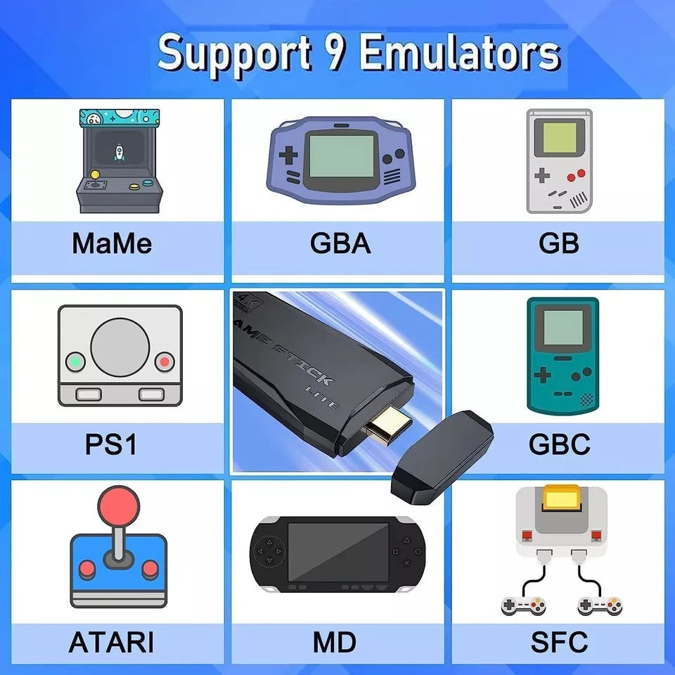4K Retro Game Console Plug-Play 20000- Video Game Stick-2x Wireless Controllers. - PryTheory