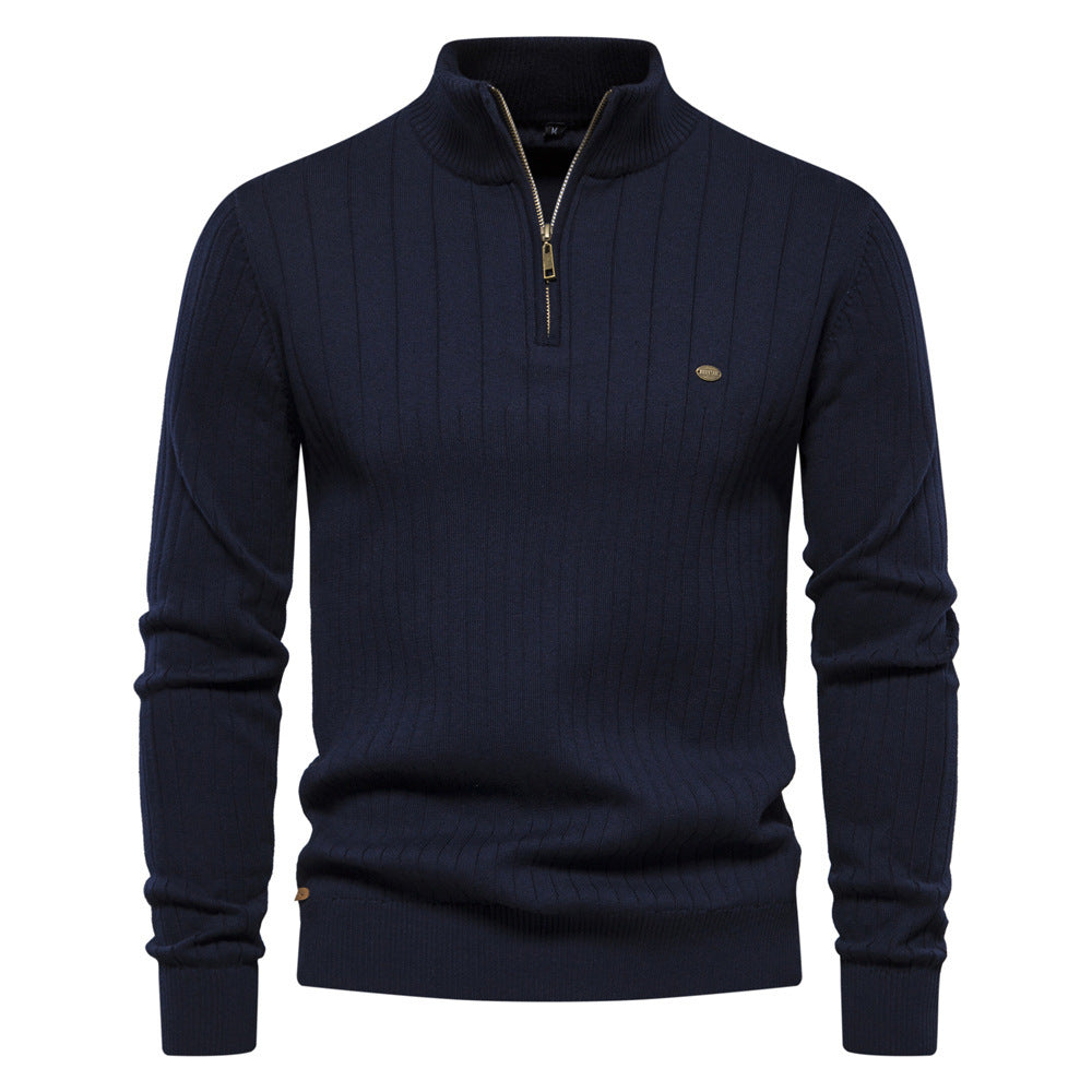 Half-zipper Pullover Sweater Men's Fashion Casual Stand Collar Long-sleeved Knitted Tops Fall Winter Clothing