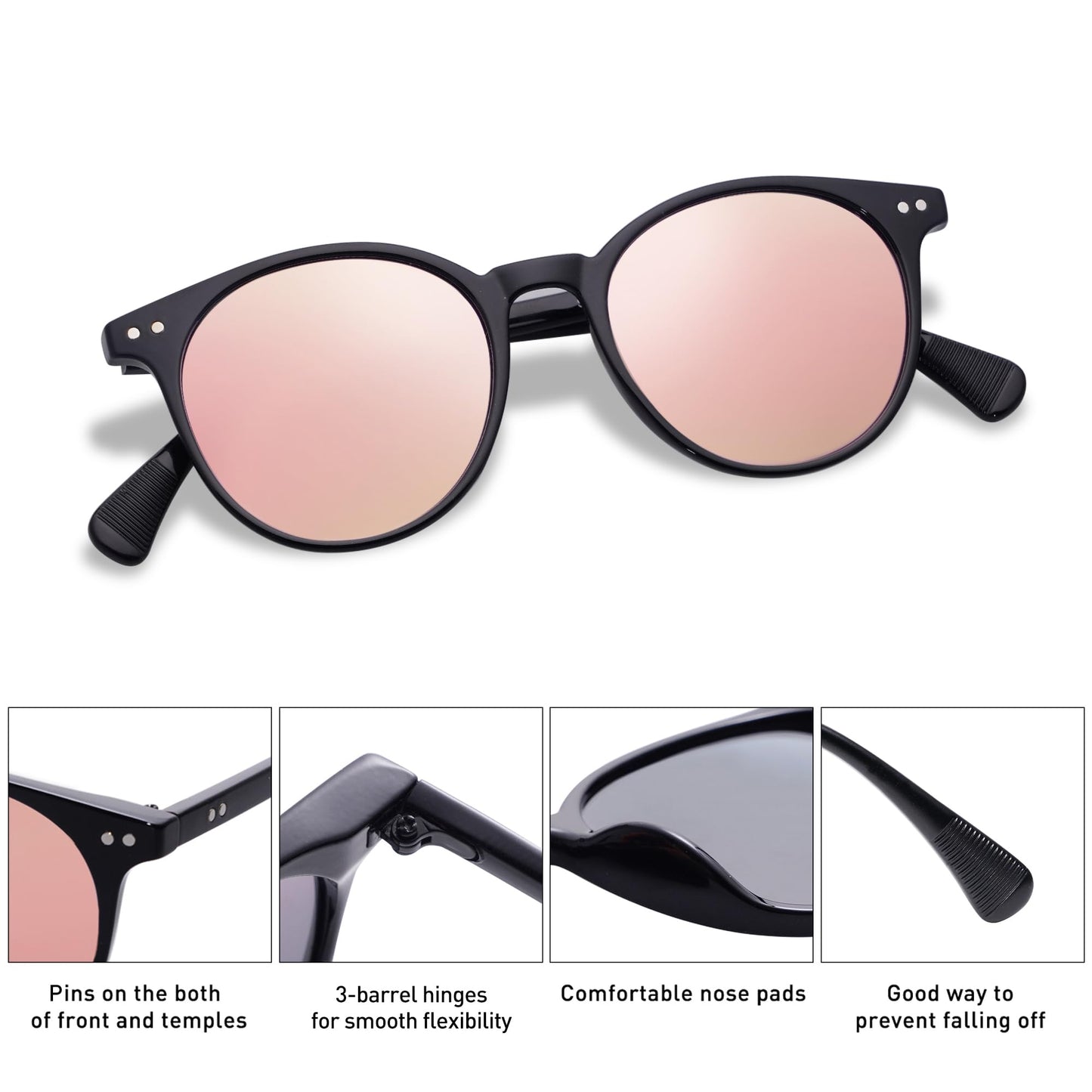 SOJOS Small Round Classic Polarized Sunglasses Vintage Style UV400 Lens MAY SJ2113