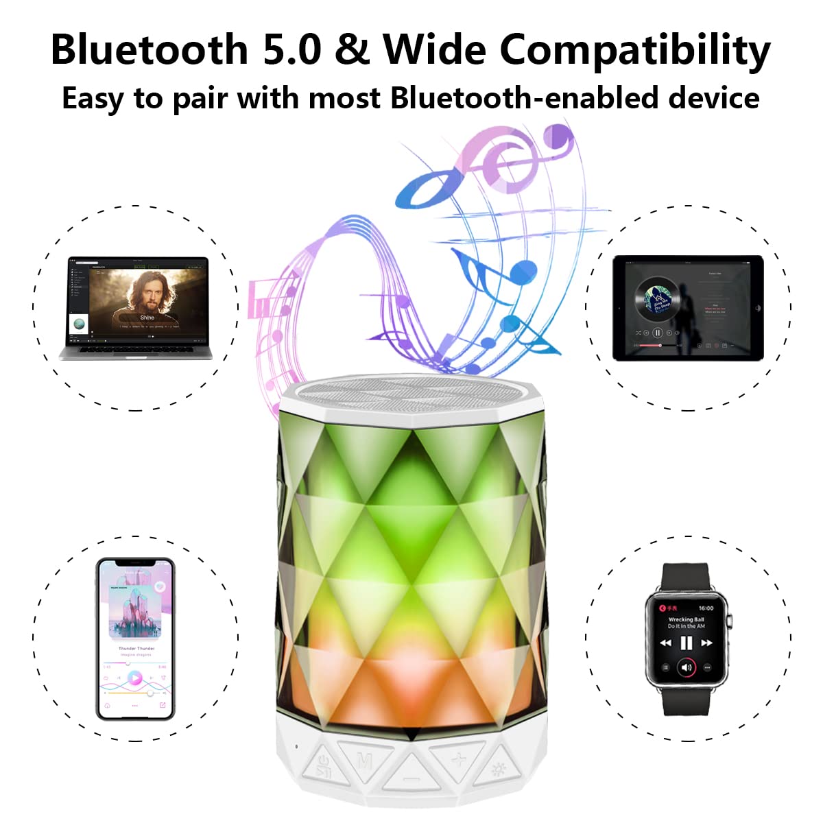 *LFS Portable Bluetooth Speakers, Night Light Waterproof, Lightweight Portable Speakers for Travel, Pool, Beach, Biking, Kayak, Gifts for Kids, Women