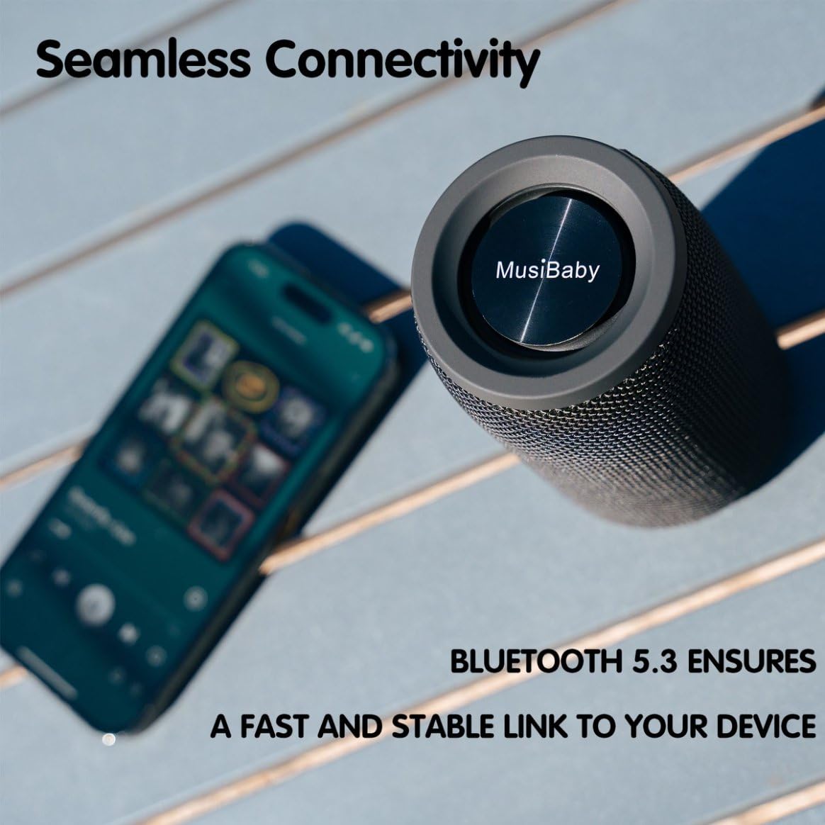 *MusiBaby M68 Portable Bluetooth Speakers – Wireless, Waterproof, Dual Pairing, Deep Bass, Small & Loud with 24H+ Playtime – Outdoor Travel, Beach, Camping, Party, Gifts for Men Women (Black)