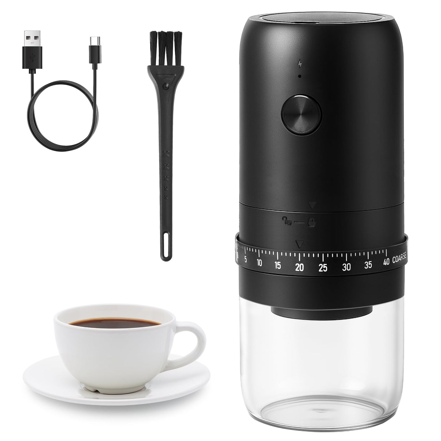 •Portable Electric Burr Coffee Grinder with 40 Adjustable Settings, Conical burr coffee grinder, Coffee Bean Grinding Machine with Conical Burr Coffee Grinder 1800mAh Rechargeable for Travel, Home