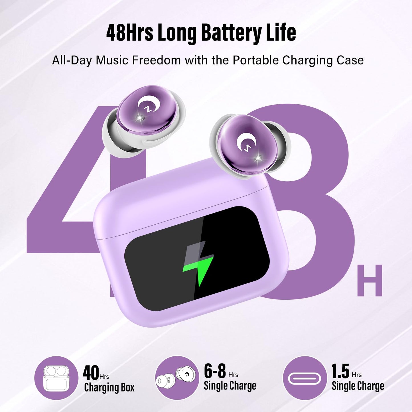 Sleep Earbuds (Bluetooth 5.4-Smart Touch Screen-48H Playtime-IPX7 Waterproof).