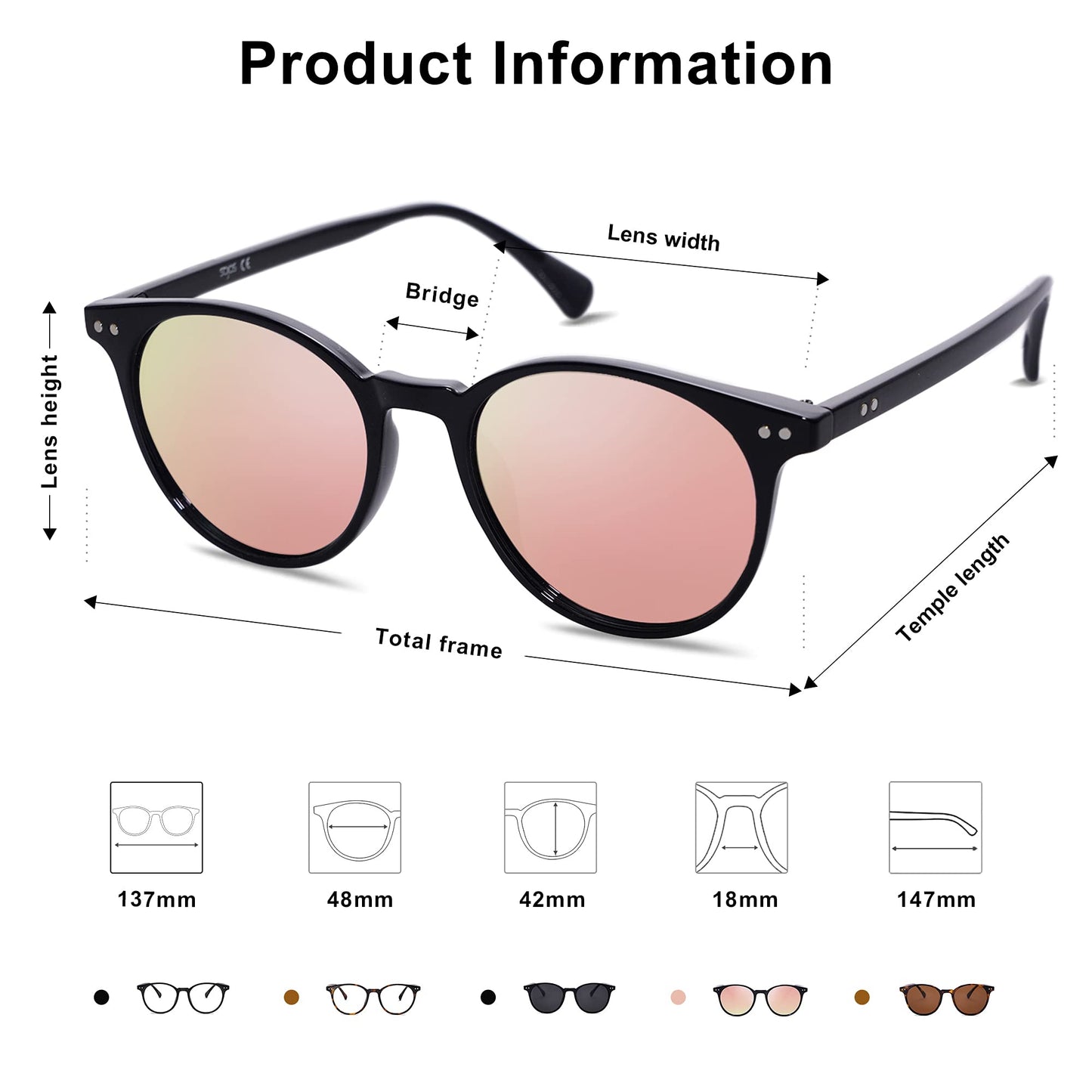 SOJOS Small Round Classic Polarized Sunglasses Vintage Style UV400 Lens MAY SJ2113