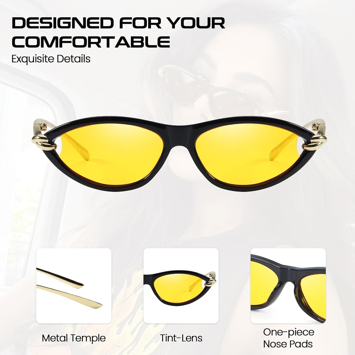 Cat Eye Sunglasses (gold accents).