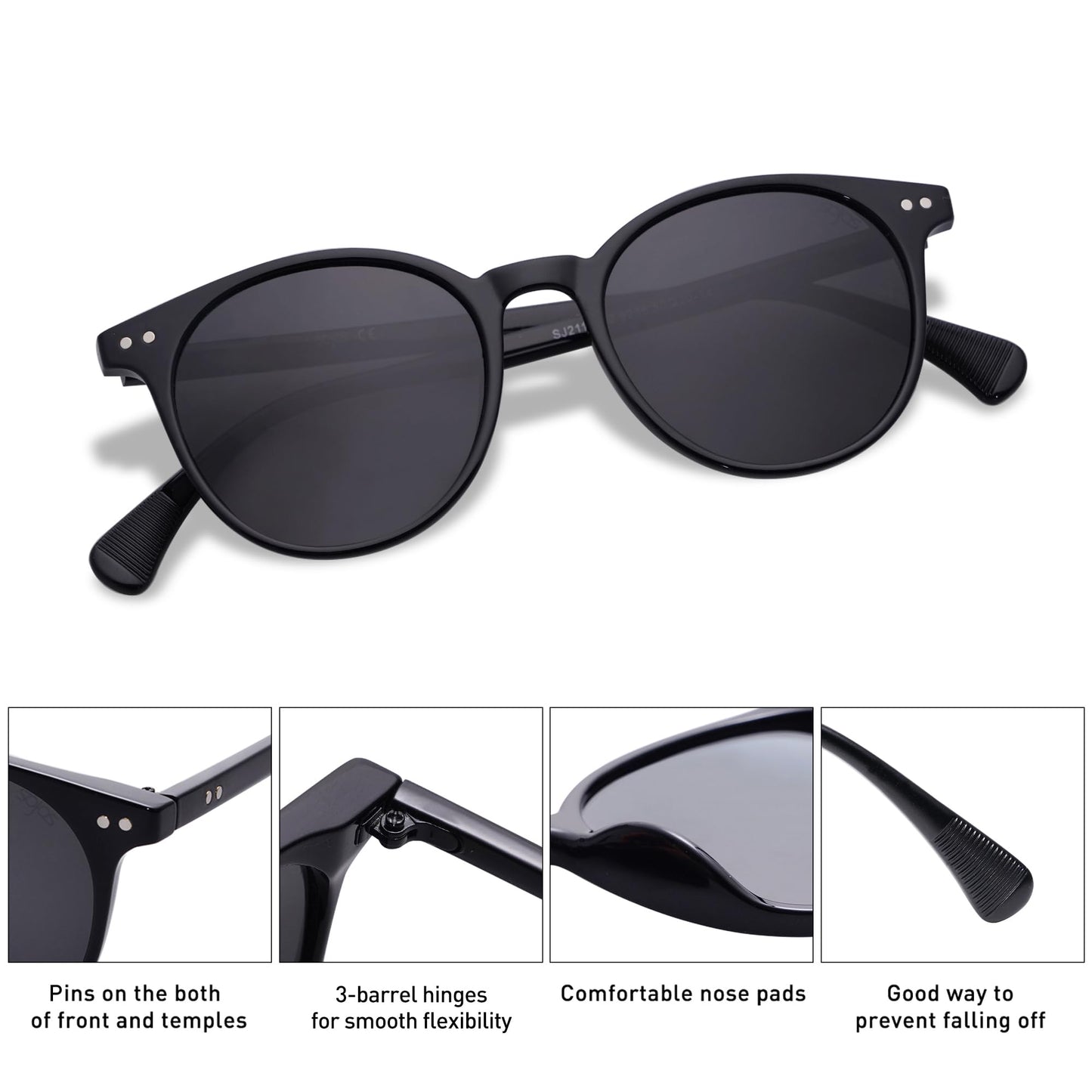 SOJOS Small Round Classic Polarized Sunglasses Vintage Style UV400 Lens MAY SJ2113