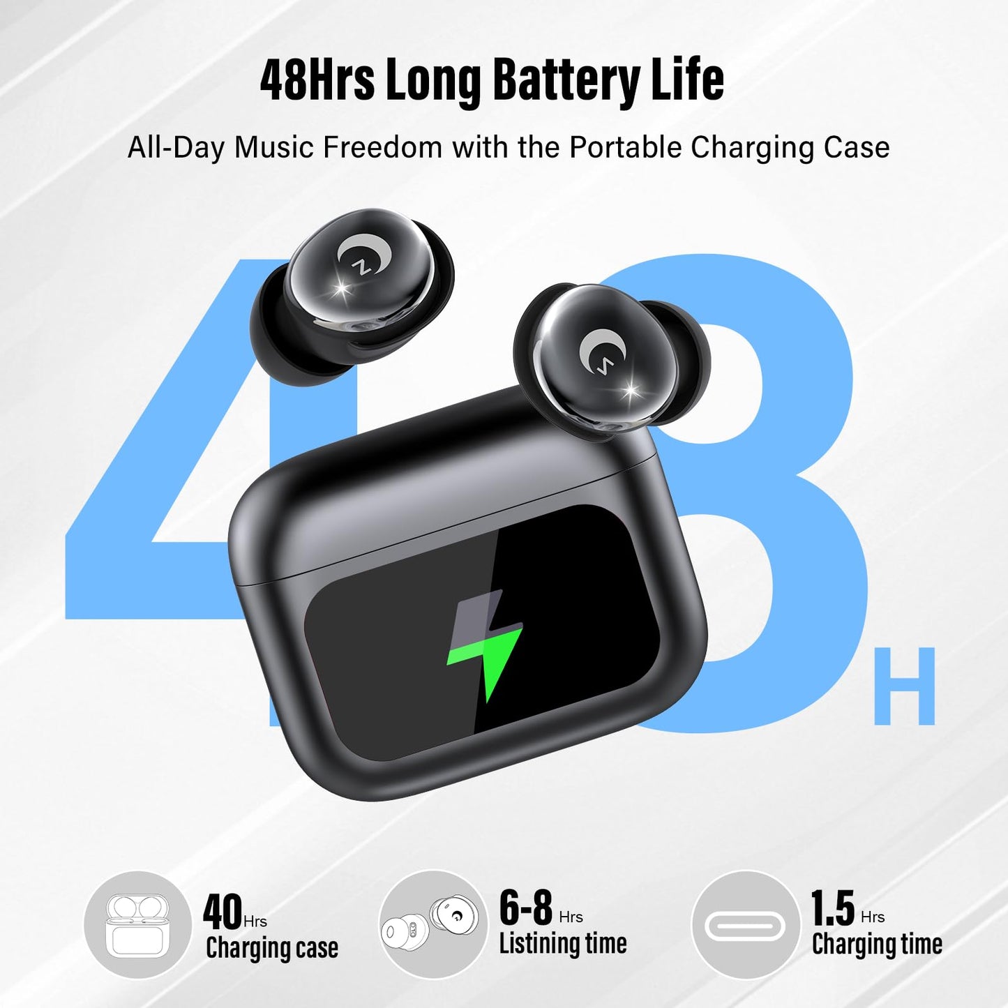 Sleep Earbuds (Bluetooth 5.4-Smart Touch Screen-48H Playtime-IPX7 Waterproof).
