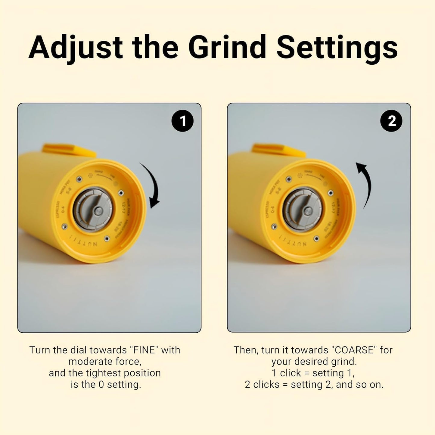 •Nuttii Burr Coffee Grinder – Electric, Portable, Small, Quiet Adjustable Conical Burr Coffee Bean Mill, 20 Grind Settings for Espresso, Pour-Over, French Press Moka, for Home Travel Use (Matte Black)