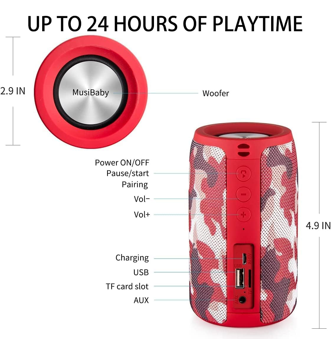 *MusiBaby M68 Portable Bluetooth Speakers – Wireless, Waterproof, Dual Pairing, Deep Bass, Small & Loud with 24H+ Playtime – Outdoor Travel, Beach, Camping, Party, Gifts for Men Women (Black)