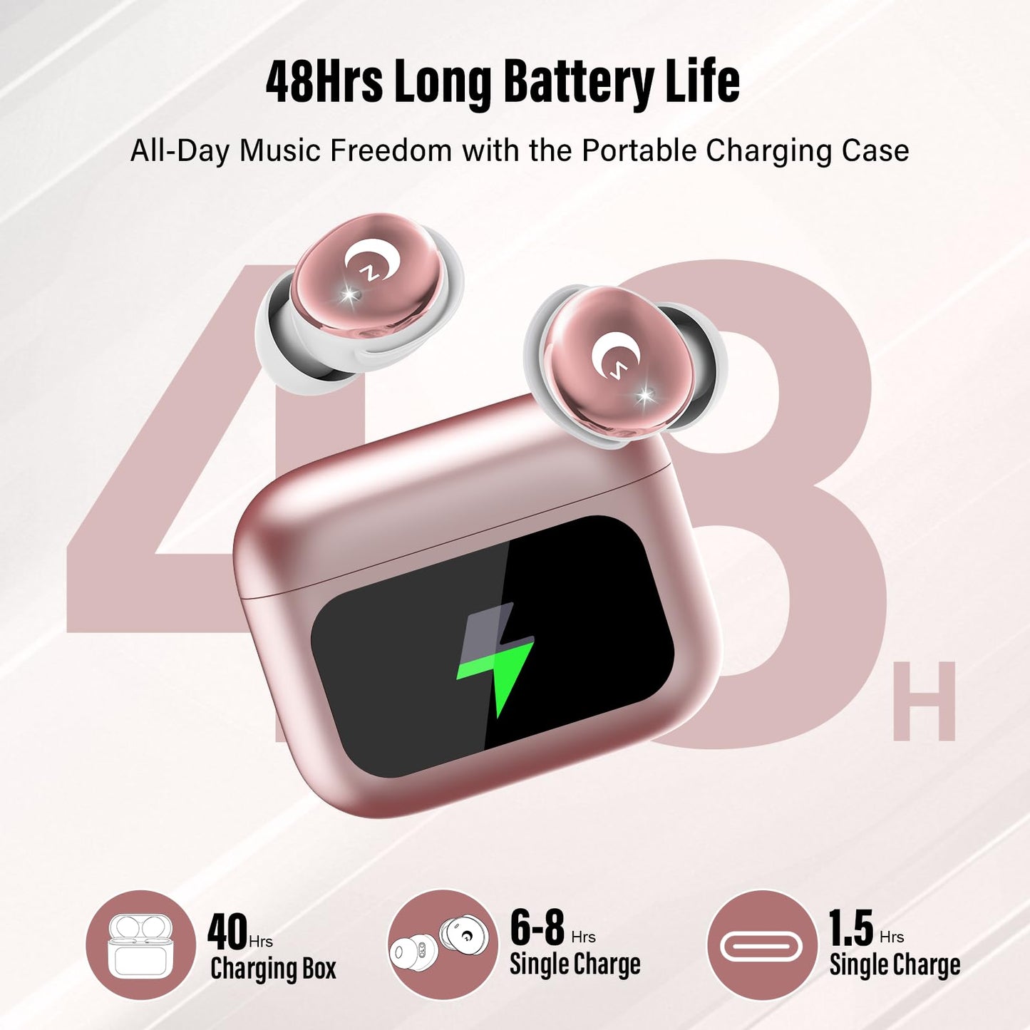 Sleep Earbuds (Bluetooth 5.4-Smart Touch Screen-48H Playtime-IPX7 Waterproof).