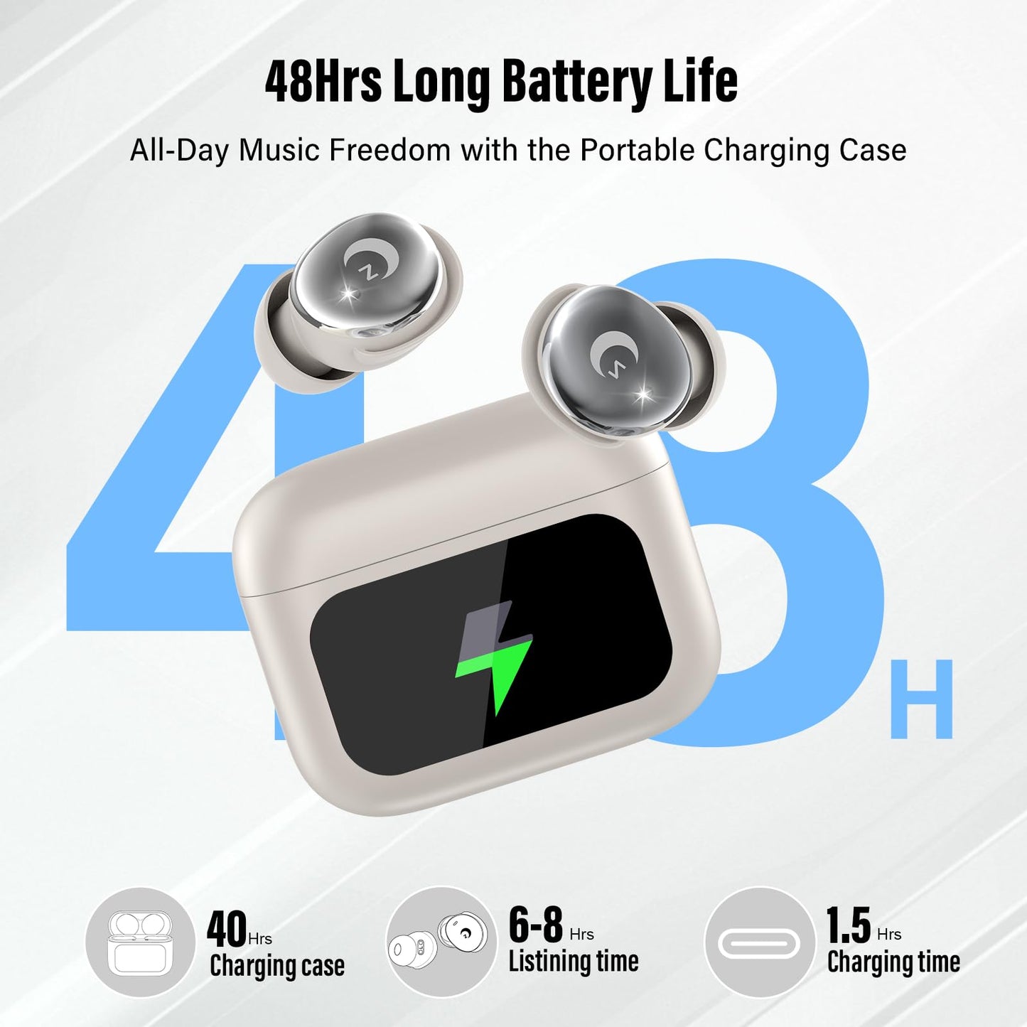 Sleep Earbuds (Bluetooth 5.4-Smart Touch Screen-48H Playtime-IPX7 Waterproof).