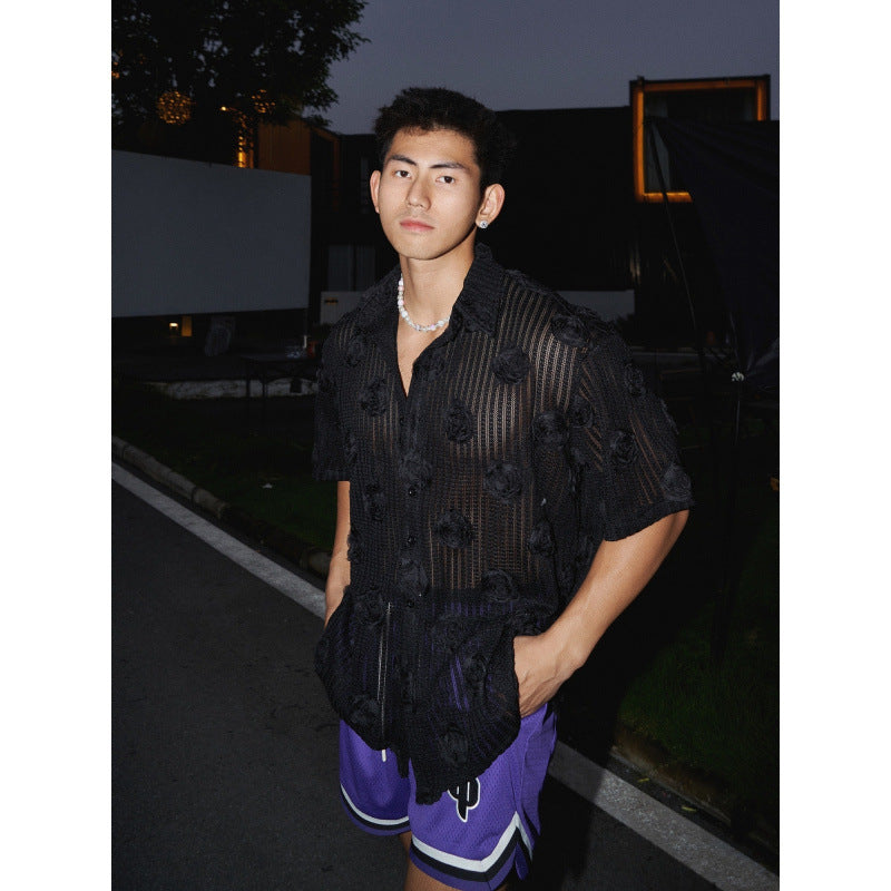 Heavy Industry Three-dimensional Floral Short-sleeved Shirt - PryTheory