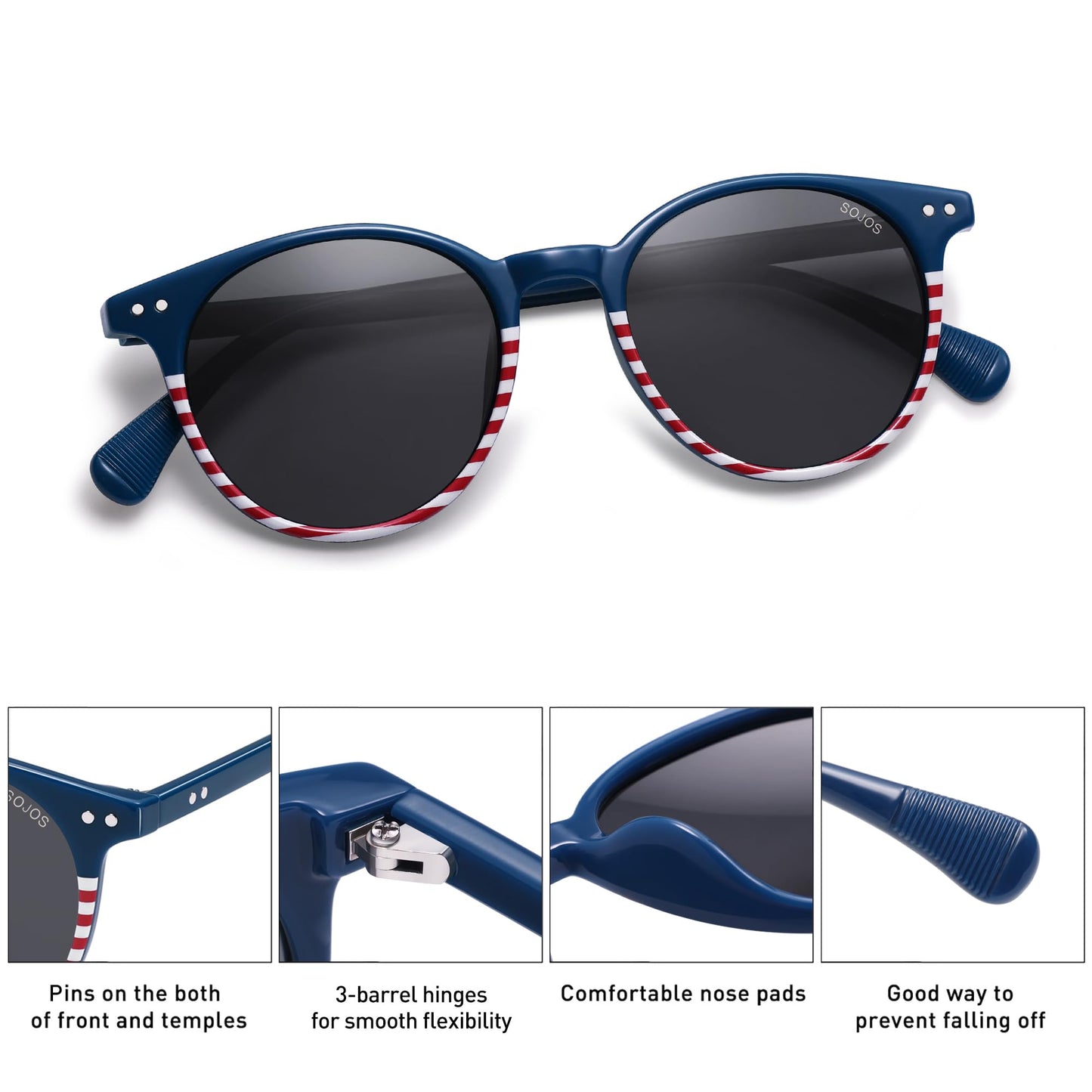 SOJOS Small Round Classic Polarized Sunglasses Vintage Style UV400 Lens MAY SJ2113