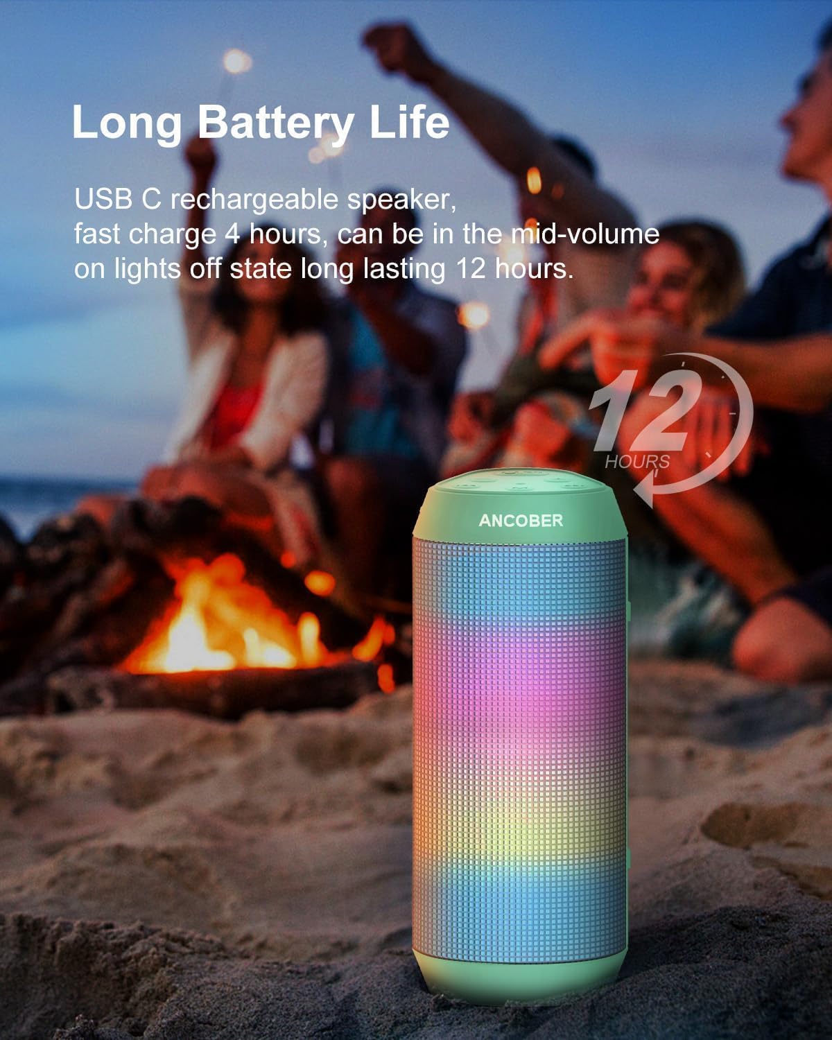 *Bluetooth Speaker with Cool Lights Stocking Stuffers for Men Women Teens Boys Girls, Portable Wireless, IPX4 Waterproof, White Elephant Gifts for Adults, HD Sound, TWS Pair, for Home/Party/Outdoor