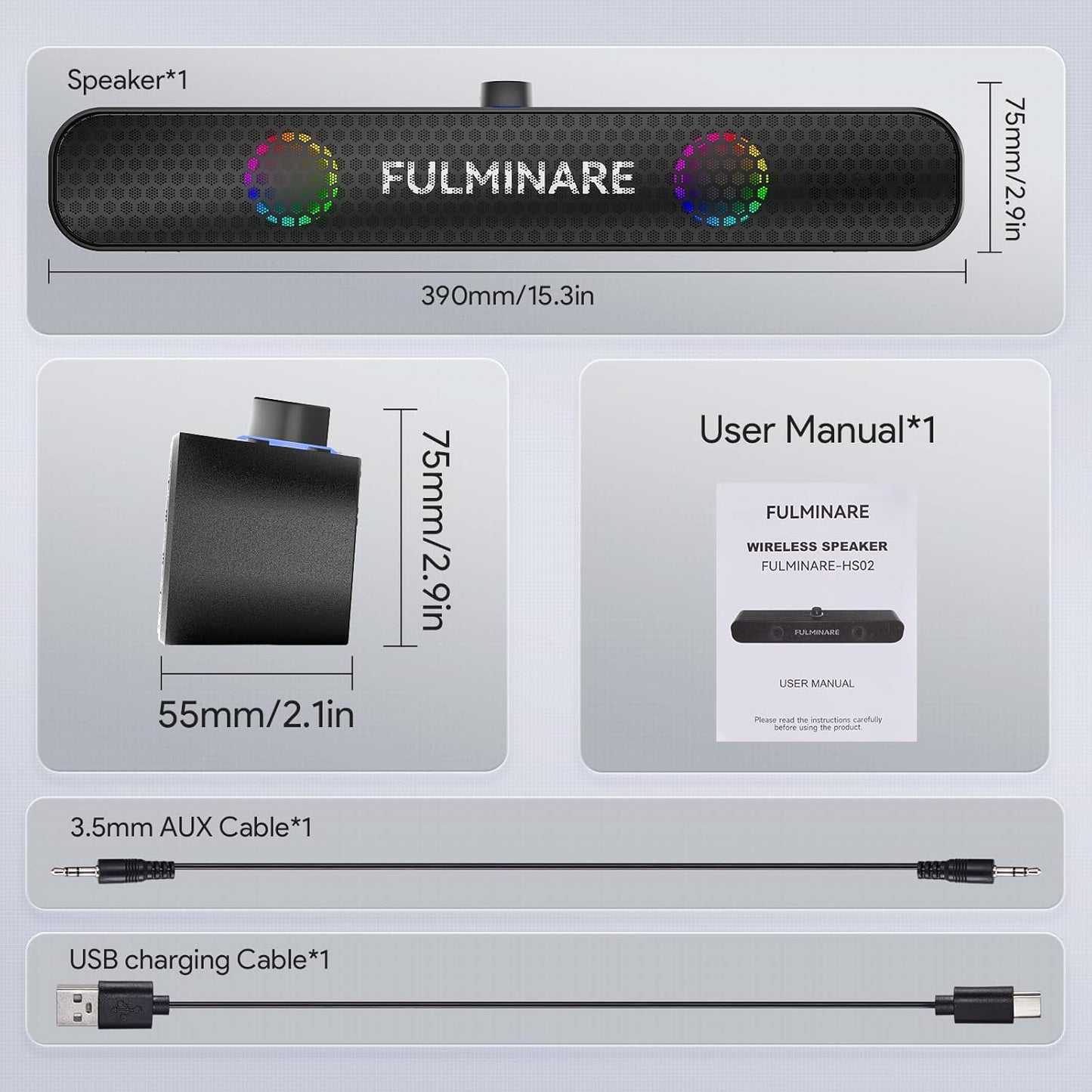 FULMINARE Bluetooth Speaker with 26W HD Sound, Portable Speaker Up to 30H Playtime, AUX&TF-Card&USB Input, LED Lights, Speakers Bluetooth 5.3 Wireless for Home/Party/Outdoor, Birthday Gift (Black)