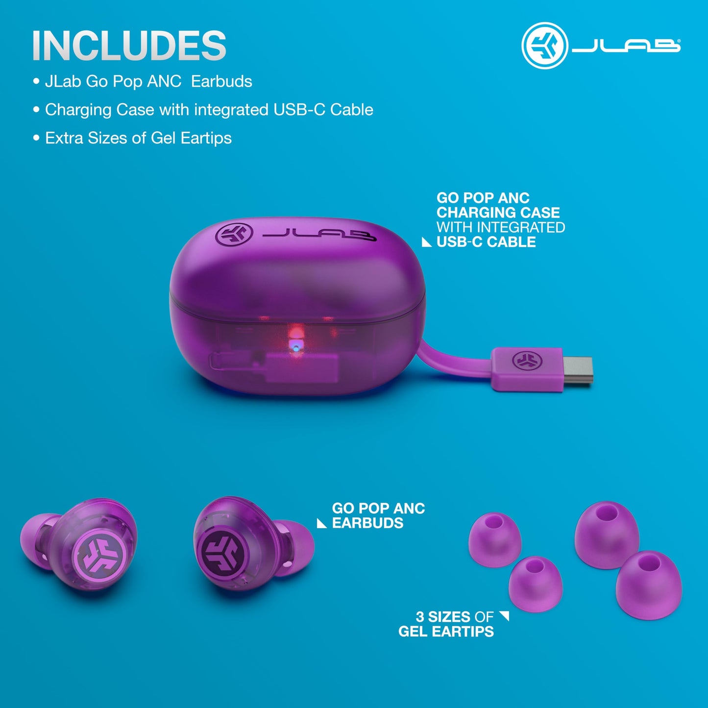 JLab Go Pop ANC True Wireless Earbuds & Charging Case.