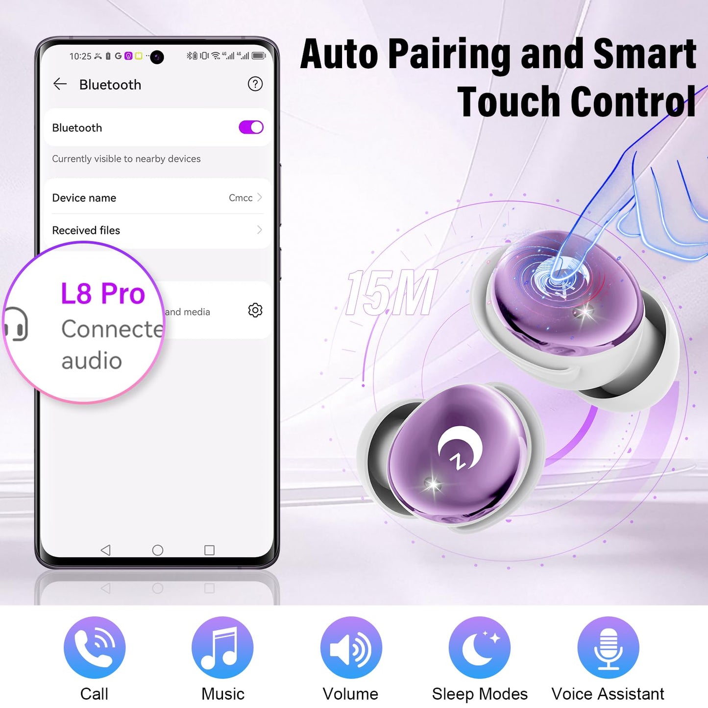 Sleep Earbuds (Bluetooth 5.4-Smart Touch Screen-48H Playtime-IPX7 Waterproof).