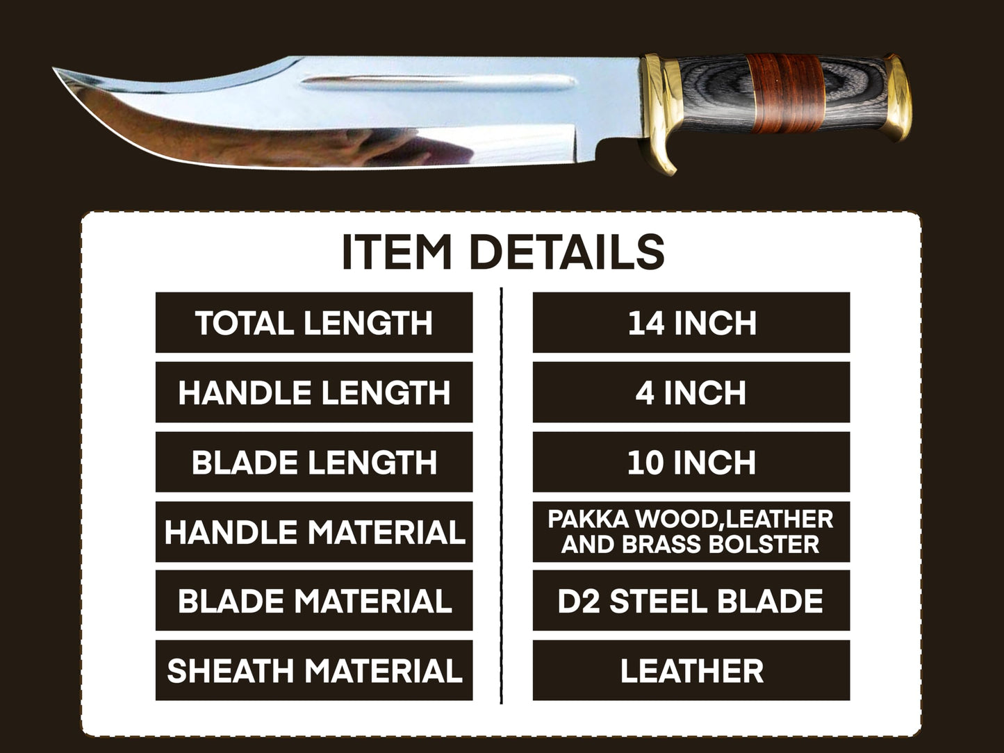 14" Crocodile Dundee Bowie Knife With Leather Sheath