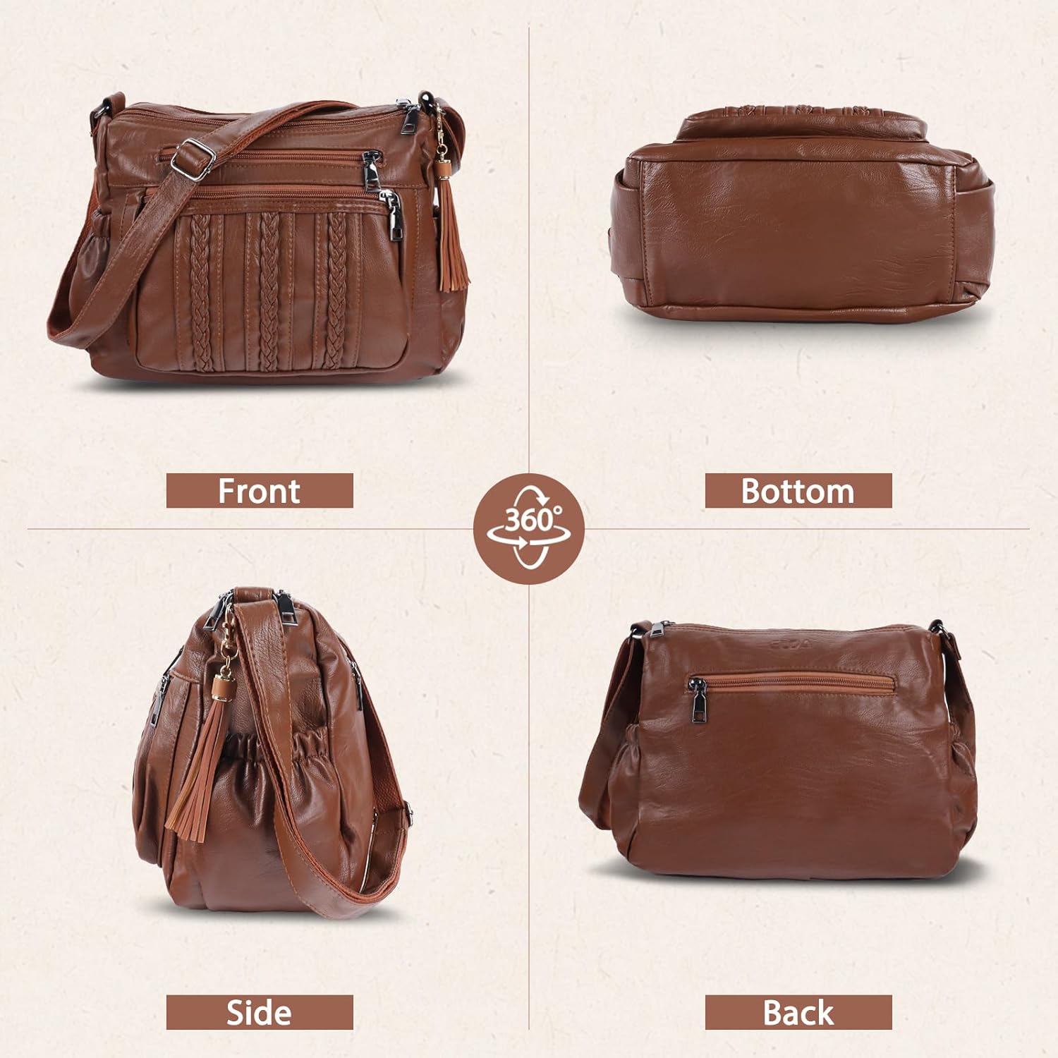ELDA Purses for Women Pocketbooks Soft PU Leather Ladies Crossbody Purse Multi Pocket Shoulder Bag - PryTheory