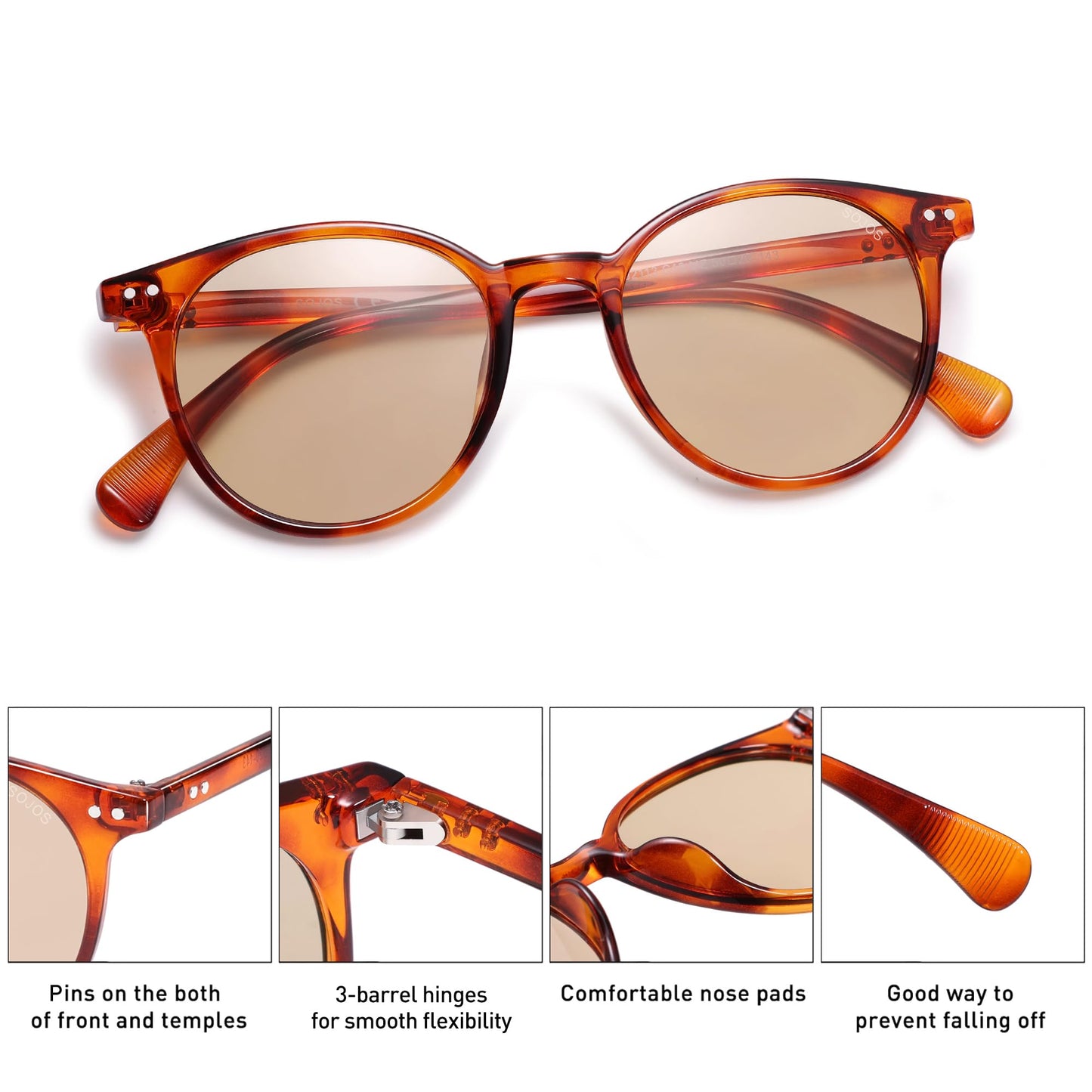 SOJOS Small Round Classic Polarized Sunglasses Vintage Style UV400 Lens MAY SJ2113