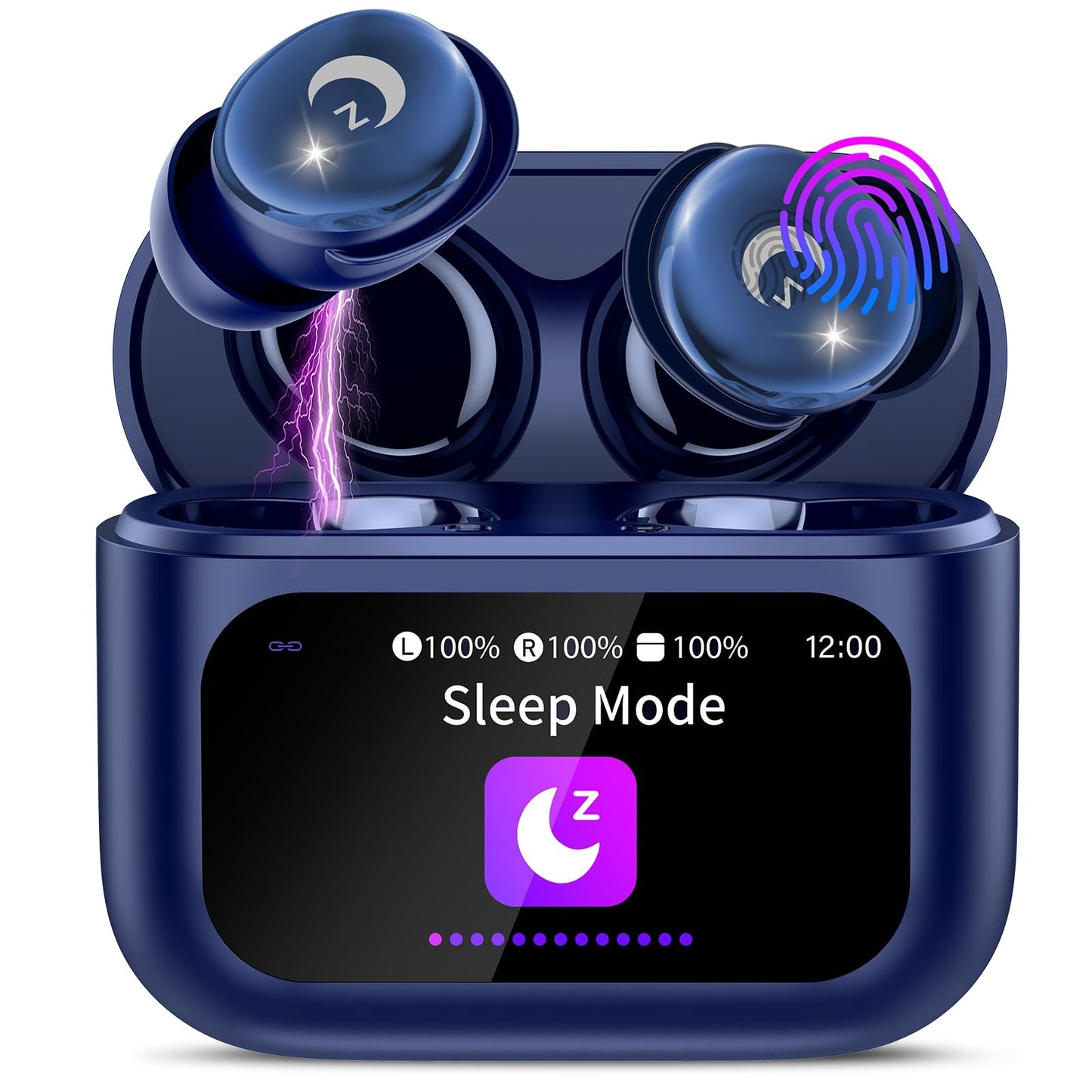 Sleep Earbuds (Bluetooth 5.4-Smart Touch Screen-48H Playtime-IPX7 Waterproof).