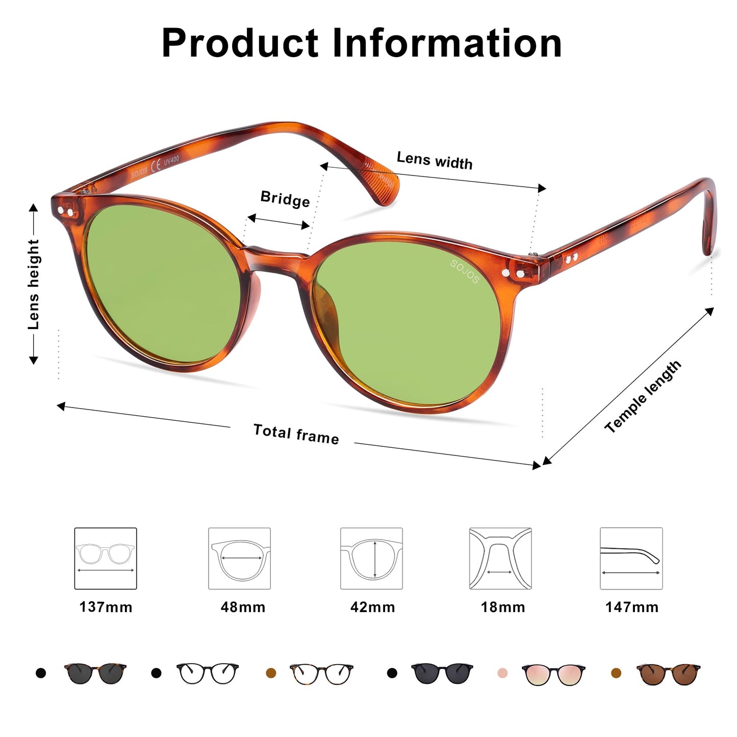 SOJOS Small Round Classic Polarized Sunglasses Vintage Style UV400 Lens MAY SJ2113