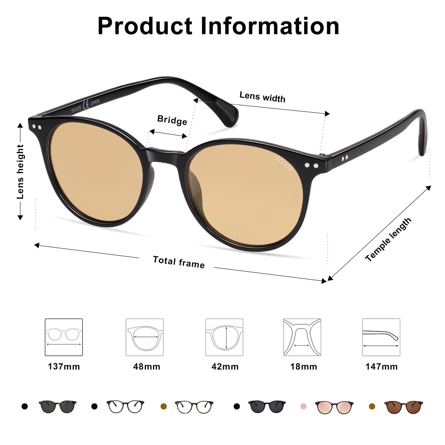 SOJOS Small Round Classic Polarized Sunglasses Vintage Style UV400 Lens MAY SJ2113